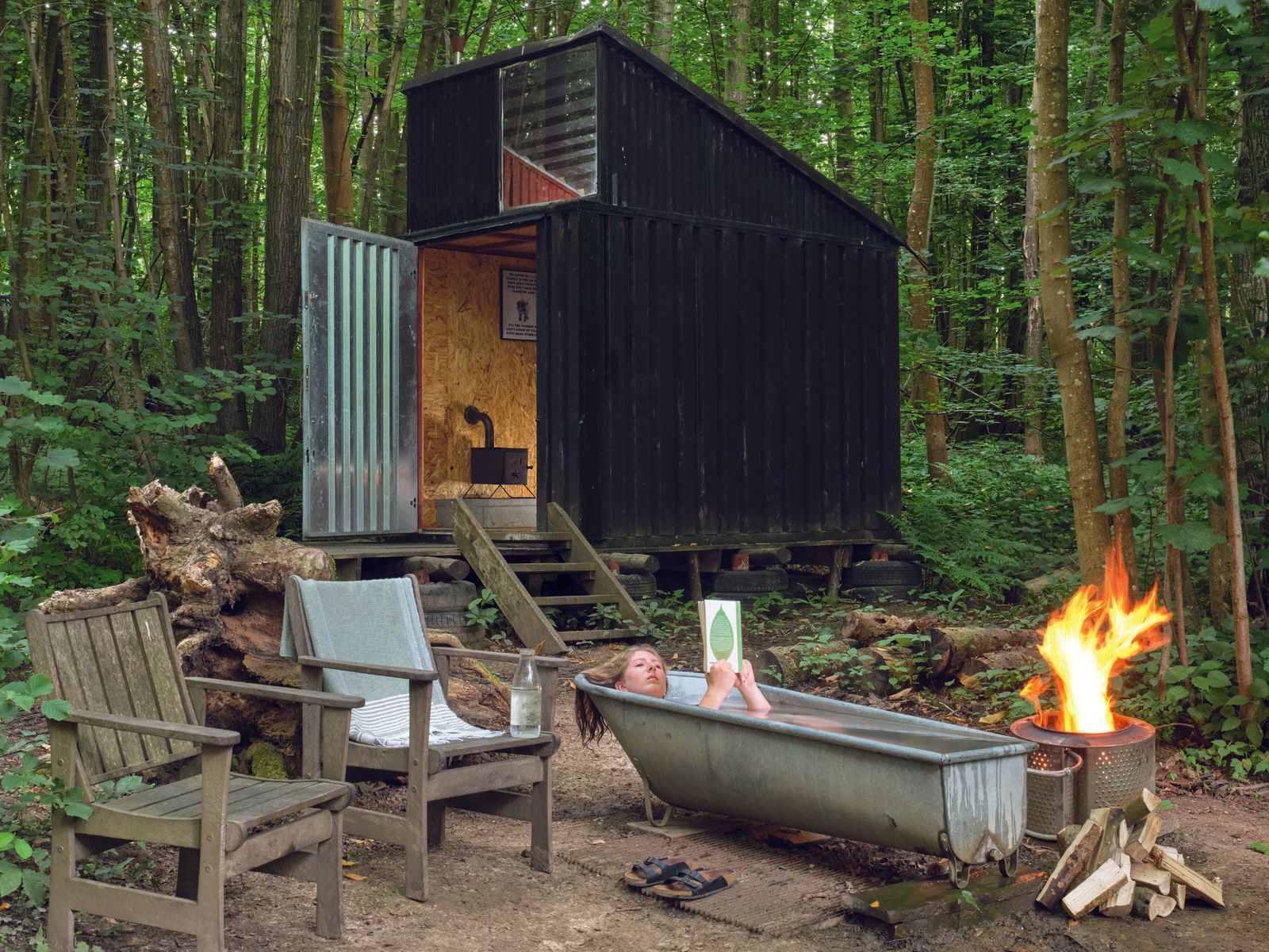 Sculptor Matthew Darbyshire’s avant-garde woodland camp