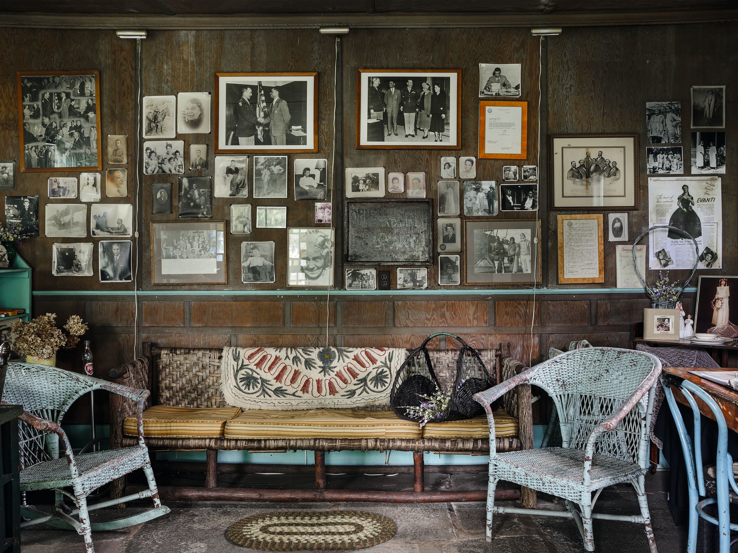 Anne Spencer Image may contain Home Decor Chair Furniture Architecture Building Indoors Living Room Room Bench and...